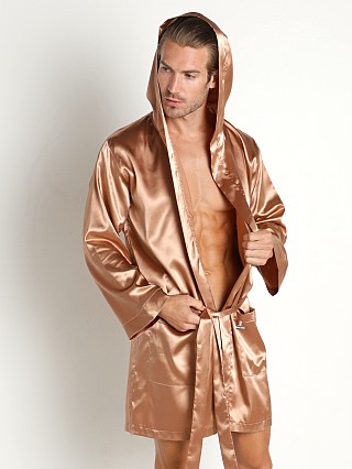 Model in brown Modus Vivendi Core Satin Robe