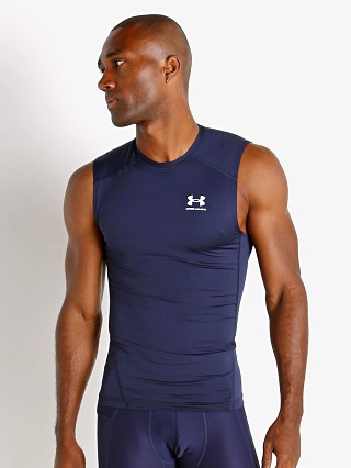 Model in midnight navy Under Armour HeatGear Compression Muscle Tee