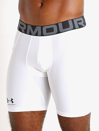 Model in white Under Armour HeatGear Compression Shorts