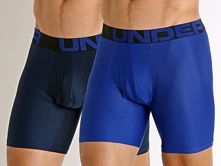 Model in royal Under Armour Tech Mesh Boxerjock 2-Pack