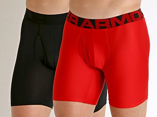 Model in red Under Armour Tech Mesh Boxerjock 2-Pack