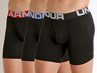 Model in black/blue Under Armour Charged Cotton 6" Boxerjock 3-Pack