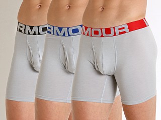 Model in gray medium heather Under Armour Charged Cotton 6" Boxerjock 3-Pack Gray Medium Heat