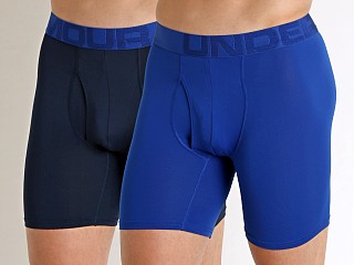 Model in royal Under Armour Tech Mesh Boxerjock 2-Pack