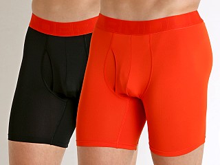 Model in dark orange Under Armour Tech Mesh Boxerjock 2-Pack