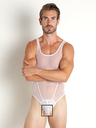 Model in white Modus Vivendi Muslin/Mesh Onesie