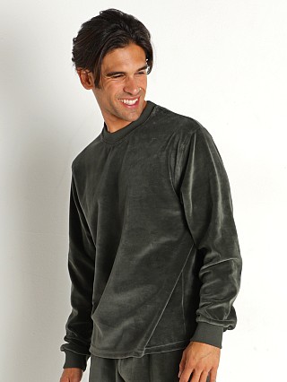 Model in khaki Modus Vivendi Velvet Sweatshirt