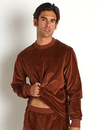 Model in brown Modus Vivendi Velvet Sweatshirt