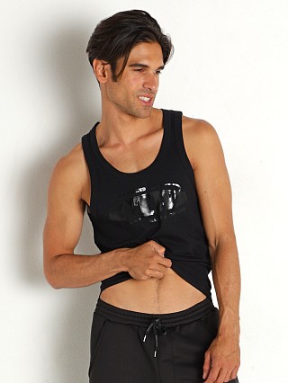 Model in black Modus Vivendi Diagonal Knit Tank Top