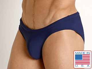 Model in navy Rick Majors Low Rise Swim Brief