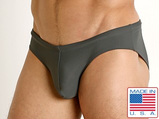 Model in charcoal Rick Majors Low Rise Swim Brief