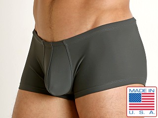 Model in charcoal Rick Majors Low Rise Swim Trunk