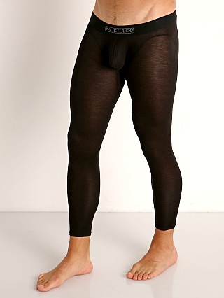 Model in black McKillop Max Bulge Modal Long Johns