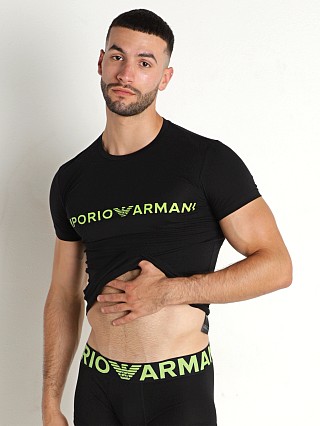 Model in black Emporio Armani Megalogo Slim Fit T-Shirt