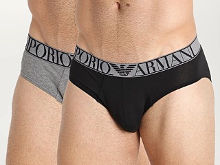 Model in dark grey melange/black Emporio Armani Endurance Briefs 2-Pack