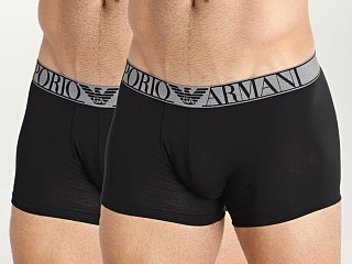 Model in black/black Emporio Armani Endurance Trunks 2-Pack