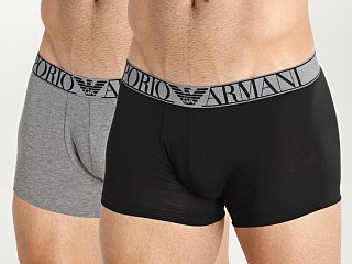 Model in dark grey melange/black Emporio Armani Endurance Trunks 2-Pack