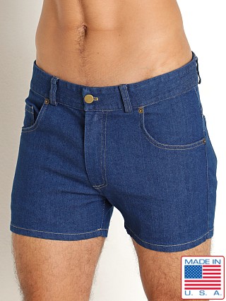 Model in blue LASC 5-Pocket 3" Stretch Denim Shorts