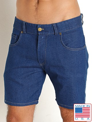 Model in blue LASC 5-Pocket 6" Stretch Denim Shorts