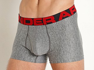 Model in jet gray/light heather Under Armour Tech 3" Boxerjock