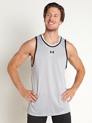 Model in mod gray/black Under Armour Baseline Replica Tank Top