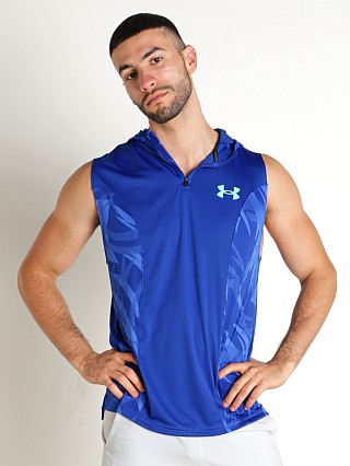 Model in royal/versa blue Under Armour Baseline Tank Hoodie