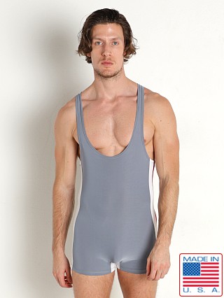 Model in grey LASC Venetian Lounge Singlet