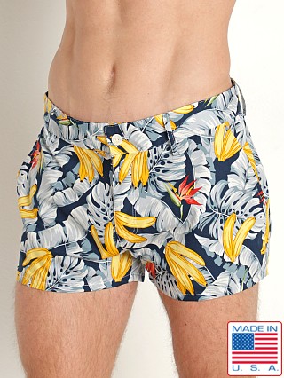 Model in navy bananas LASC Cotton 3" Shorts