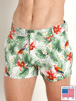 Model in white parrots LASC Cotton 3" Shorts