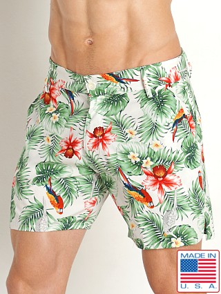 Model in white parrots LASC Cotton 6" Shorts