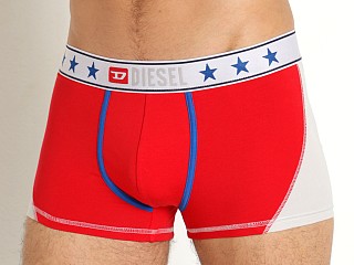 Model in red/white Diesel Damien Trunk