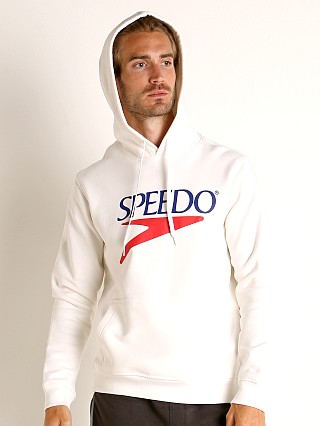 Model in white Speedo Vintage Logo Hoodie