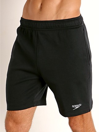 Model in black Speedo Fleece Workout Shorts