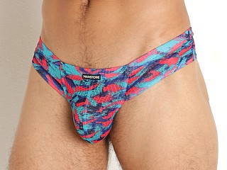 Model in hippie pink print Manstore Mesh Showstopper Cheeky Brief