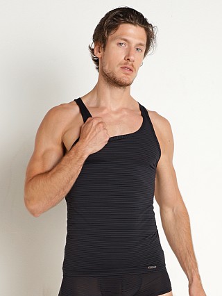 Model in black Olaf Benz Red 2172 Mesh Stripes Tank Top