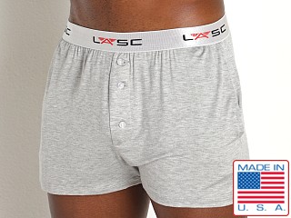 Model in heather grey LASC Modal Lounge Shorts