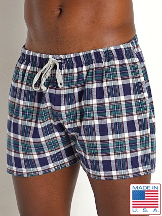 Model in green LASC Flannel Plaid Lounge Shorts