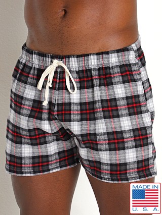 Model in red LASC Flannel Plaid Lounge Shorts