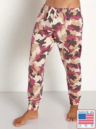 Model in camo merlot LASC French Terry Pants