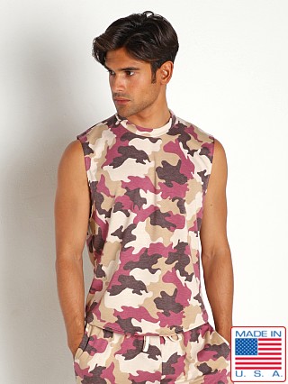 Model in camo merlot LASC French Terry Muscle Tank