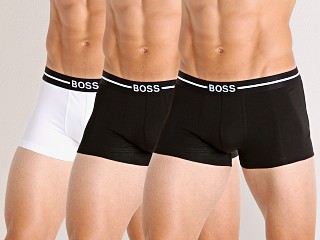 Model in black/white/black Hugo Boss Trunks 3-Pack