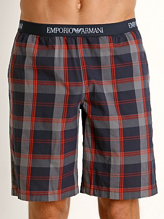 Model in grey check/orange Emporio Armani Yarn Dyed Woven Bermuda Shorts