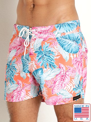 Model in pink floral Sauvage Boardwalk Surf Short