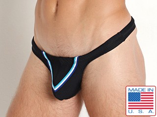 Model in black Rick Majors Waverunner Nylon Rib Swim Thong