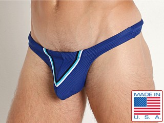 Model in marine Rick Majors Waverunner Nylon Rib Swim Thong