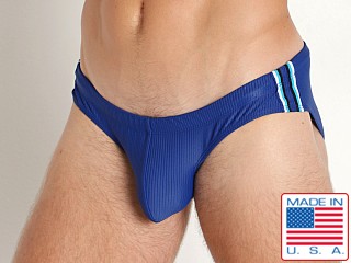 Model in marine Rick Majors Waverunner Nylon Rib Low Rise Swim Brief