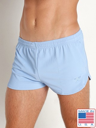 Model in sky blue LASC Riptide Nylon Rib Swim Shorts