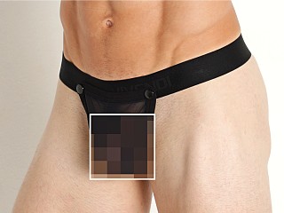 Model in black Modus Vivendi Pleasure Mesh C-Ring Thong