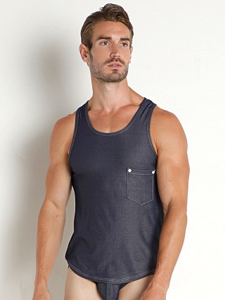 Model in blue Modus Vivendi Jeans Tank Top