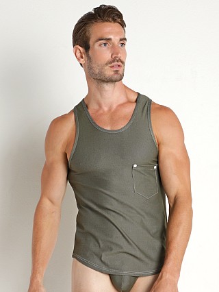 Model in khaki Modus Vivendi Jeans Tank Top